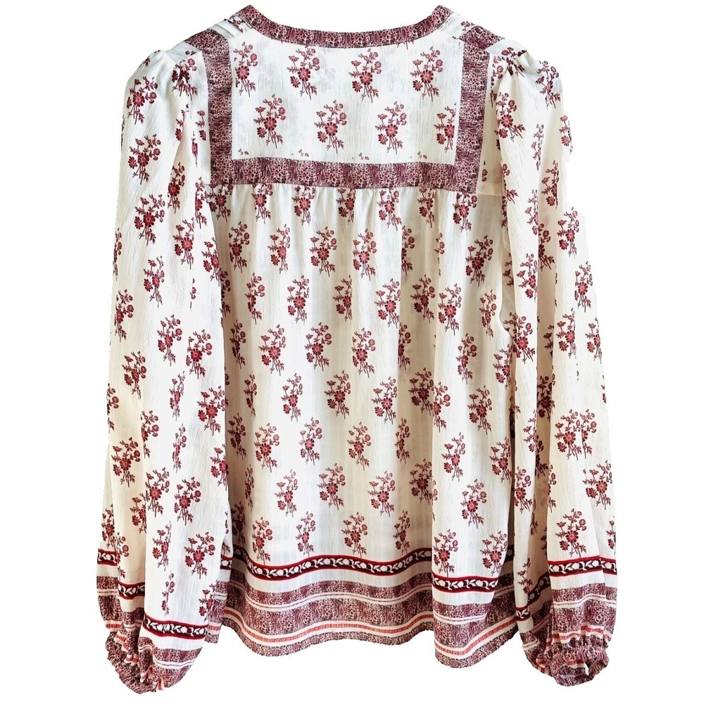 ROSE+OLIVE Peasant Top Ivory Floral Long Sleeve Relaxed Women's Medium - Picture 2 of 7